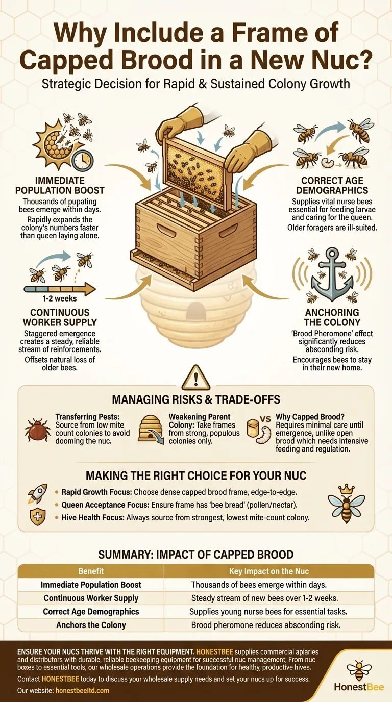 Why is it recommended to include a frame of capped brood in a new nuc? Boost Your Nuc's Success Rate Visual Guide
