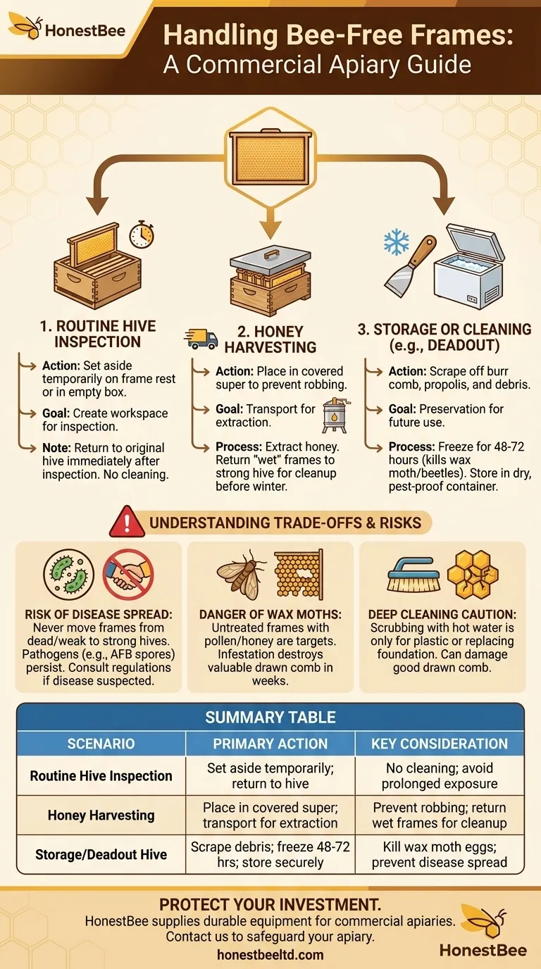 What should be done with the bee-free frames after shaking? A Guide to Proper Handling Visual Guide
