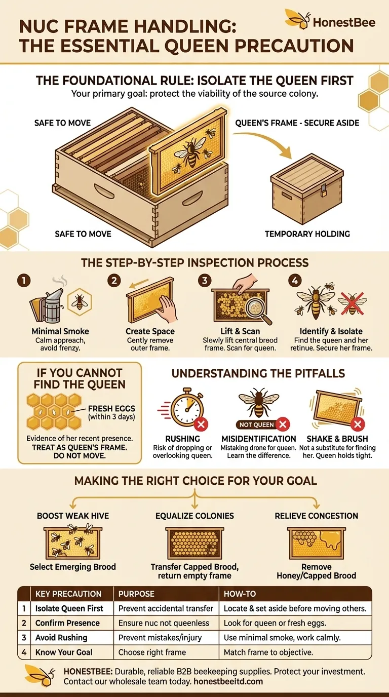 What precaution should be taken when handling frames from a nuc? Isolate the Queen First to Protect Your Colony Visual Guide