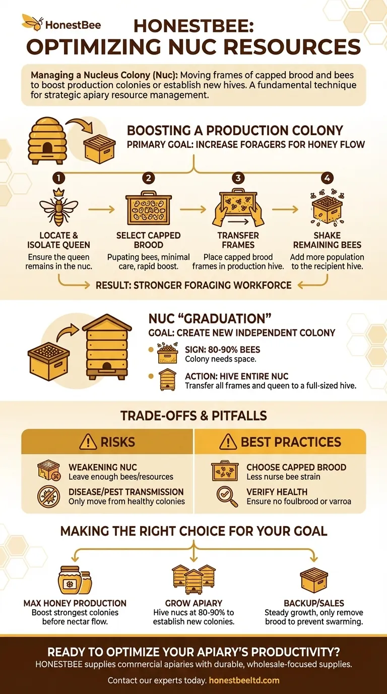 What should be done with frames of capped brood and bees from a nuc? Strengthen Your Hives for Maximum Honey Production Visual Guide