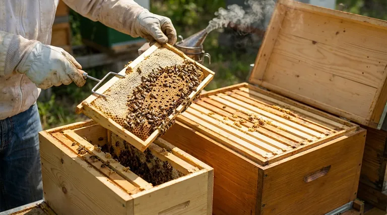 What should be done with frames of capped brood and bees from a nuc? Strengthen Your Hives for Maximum Honey Production