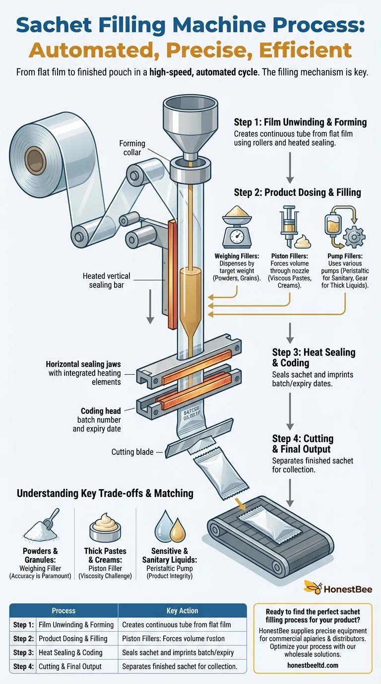 What is the process of a sachet filling machine? Optimize Your Packaging Line for Accuracy & Speed Visual Guide
