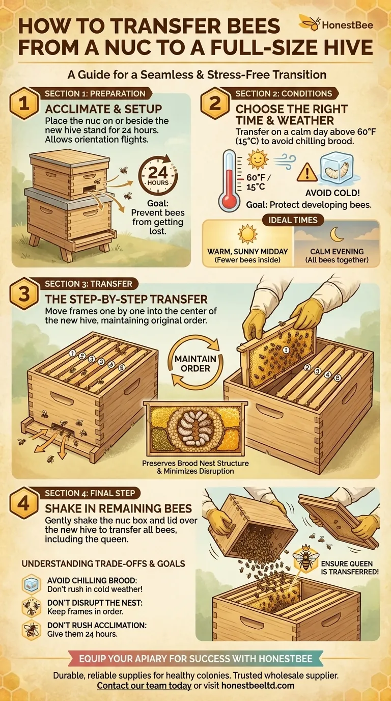 How are bees transferred from the nuc to the full-size hive during hiving? A Step-by-Step Guide for Success Visual Guide