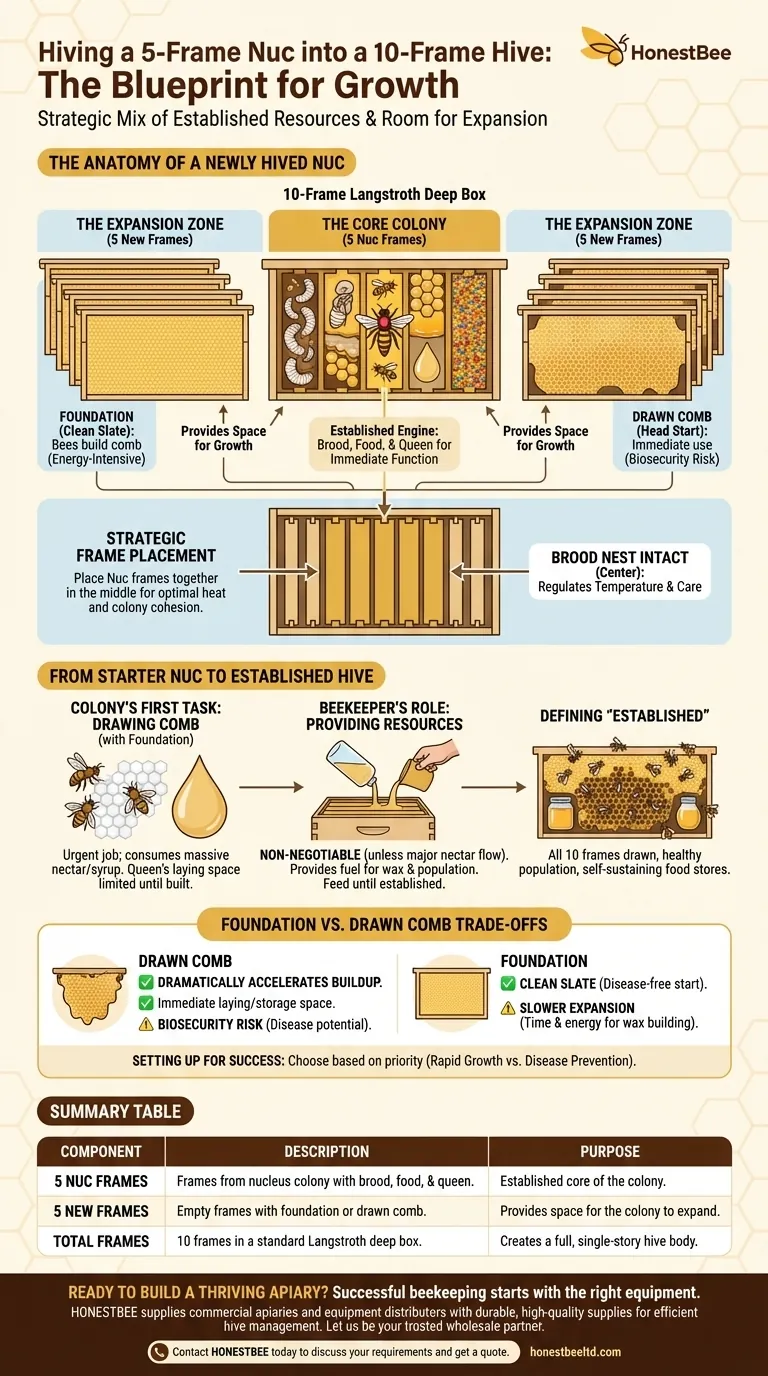 What is the composition of a 10-frame hive after hiving a nuc? A Strategic Mix for Rapid Growth Visual Guide
