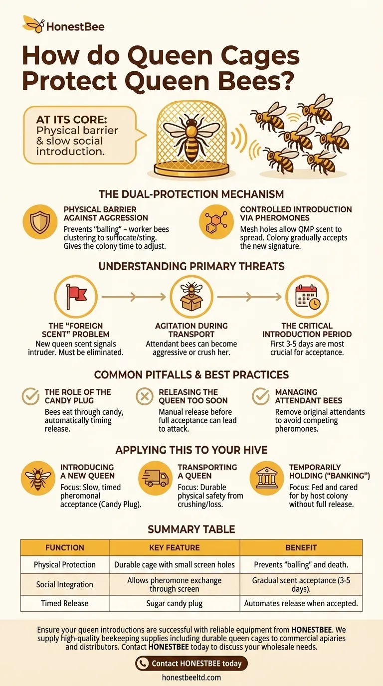 How do queen cages function to protect queen bees? Ensure a Safe and Successful Queen Introduction Visual Guide