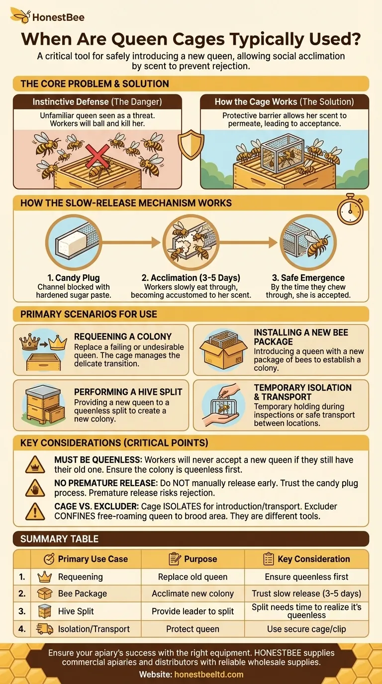 When are queen cages typically used in beekeeping? Ensure a Successful Queen Introduction Visual Guide