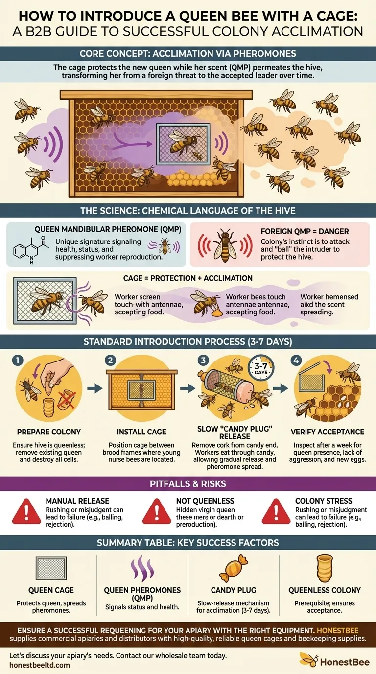 How is a queen bee introduced into a new colony using queen cages? Master the Art of Successful Requeening Visual Guide