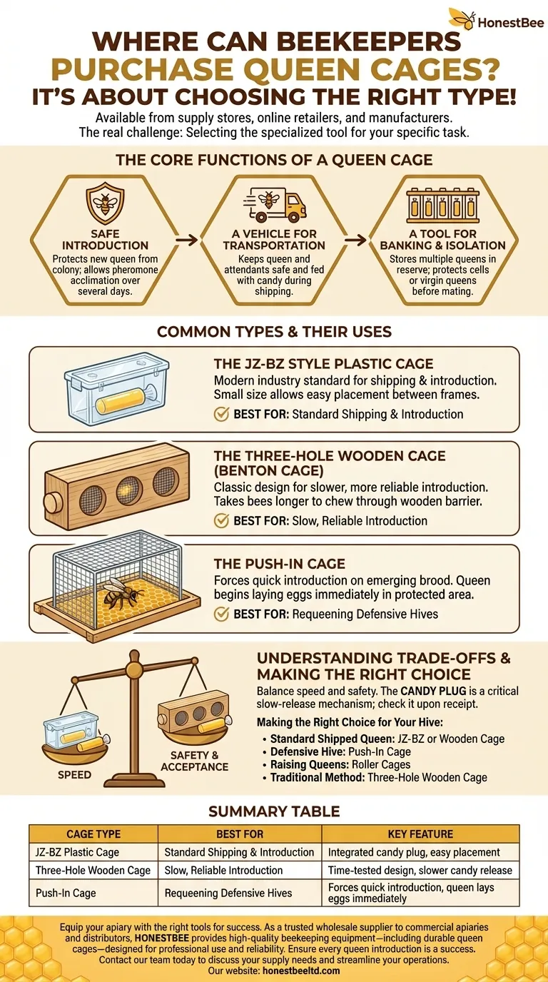 Where can beekeepers purchase queen cages? Choose the Right Tool for a Successful Introduction Visual Guide