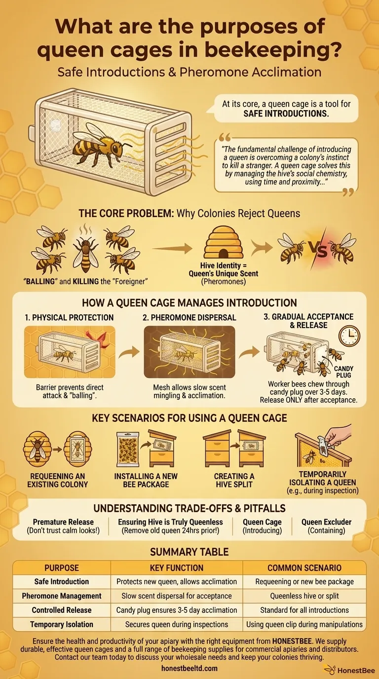 What are the purposes of queen cages in beekeeping? Ensure Safe Queen Introductions for Hive Success Visual Guide