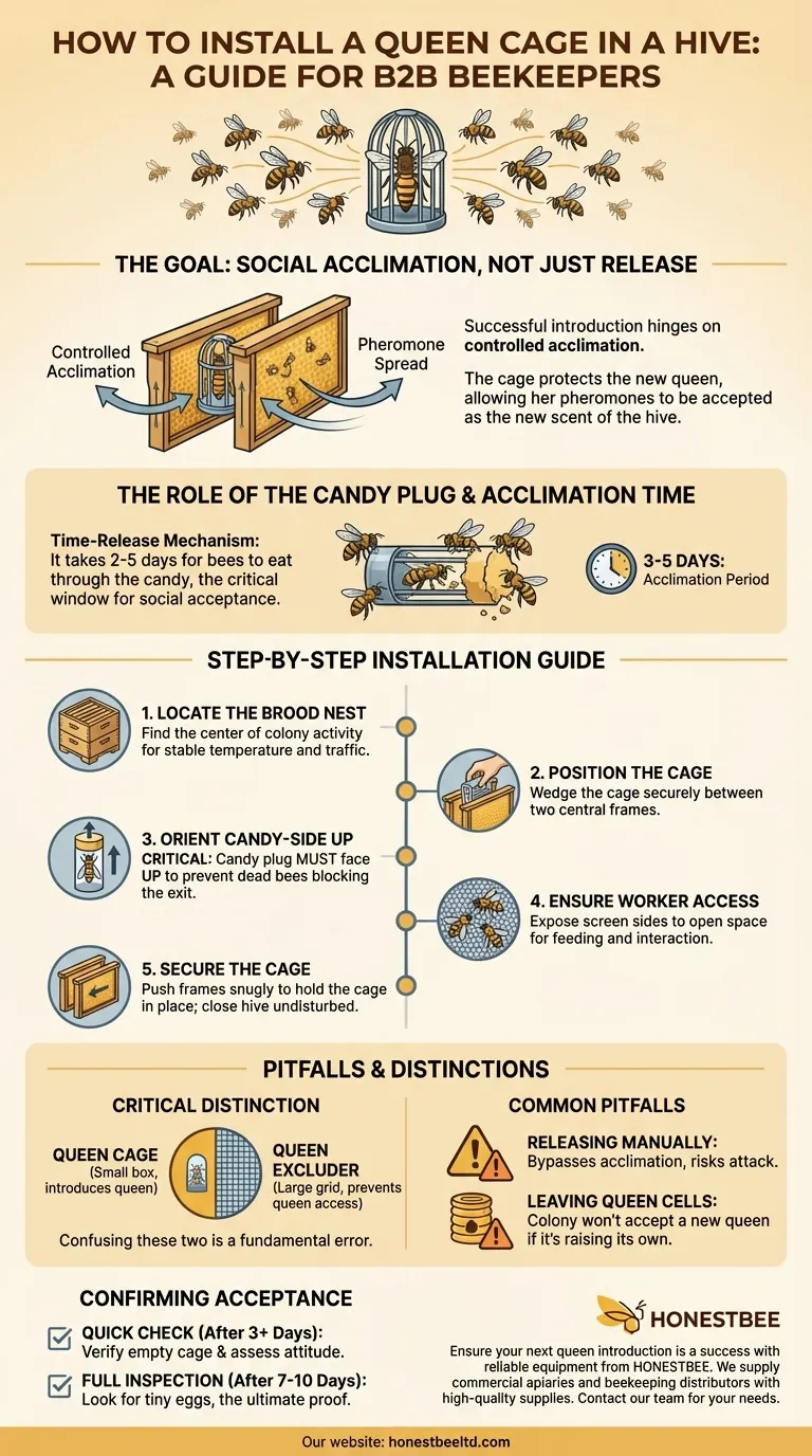 How are queen cages installed in a hive? A Guide to Successful Queen Introduction Visual Guide