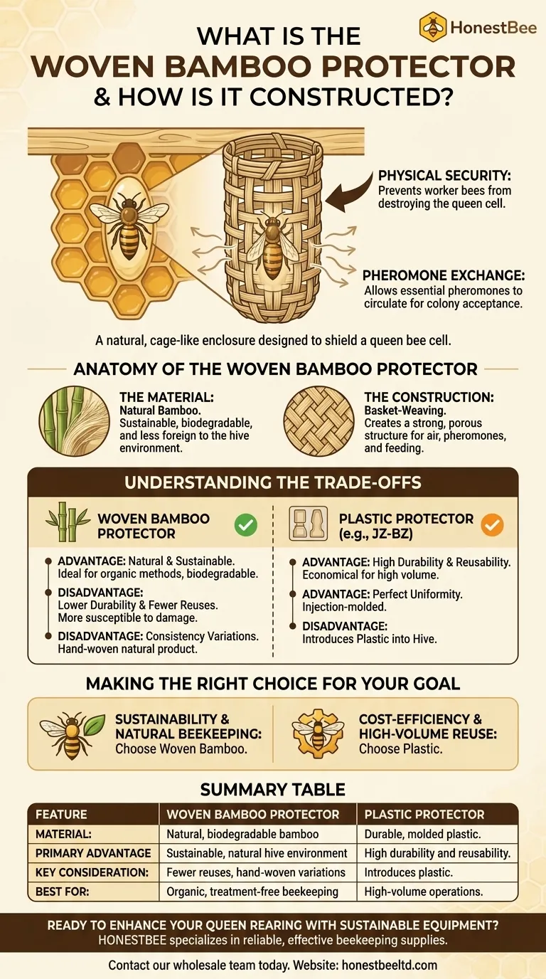 What is the woven bamboo protector, and how is it constructed? A Natural, Sustainable Choice for Queen Rearing Visual Guide