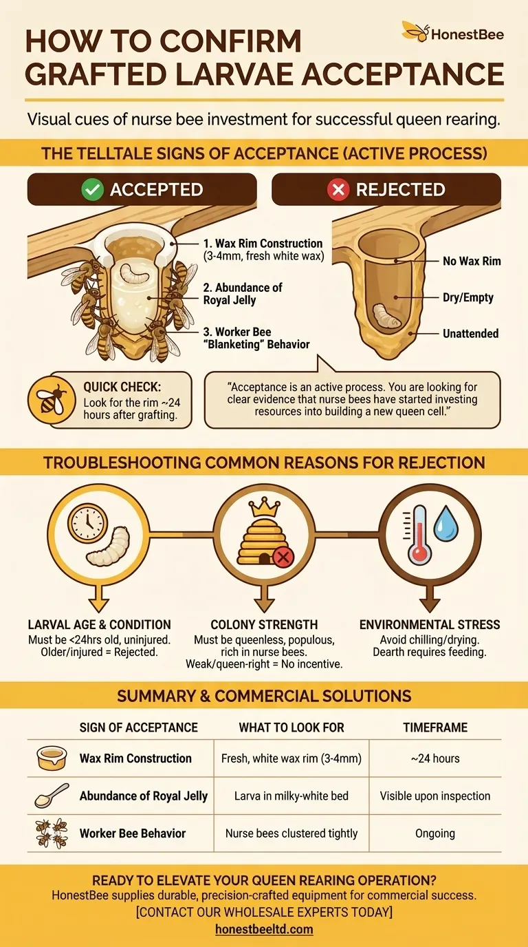 How can you tell if grafted larvae have been accepted? Master the Visual Cues for Queen Rearing Success Visual Guide