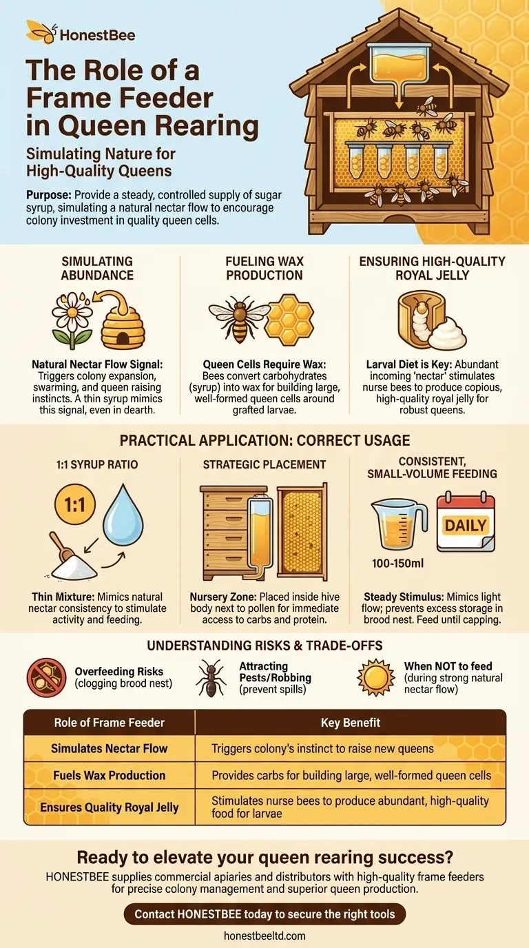 Qual è il ruolo di un alimentatore a telaio nell'allevamento delle regine? Simulare un Flusso di Nettare per il Successo Guida Visiva