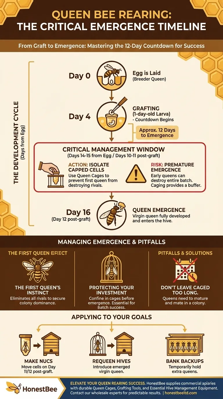 When do queens emerge after grafting? Master the 12-Day Critical Window Visual Guide
