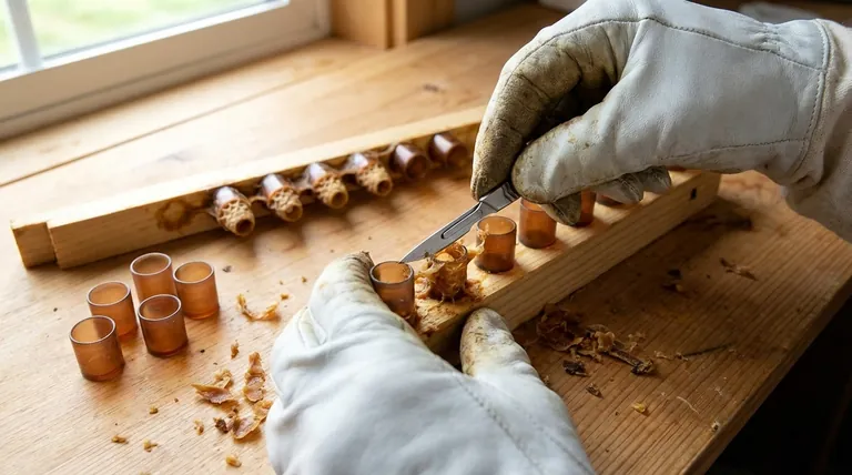 What should be done if brace comb is built between cells before adding cages? A Guide to Safe Queen Cell Surgery