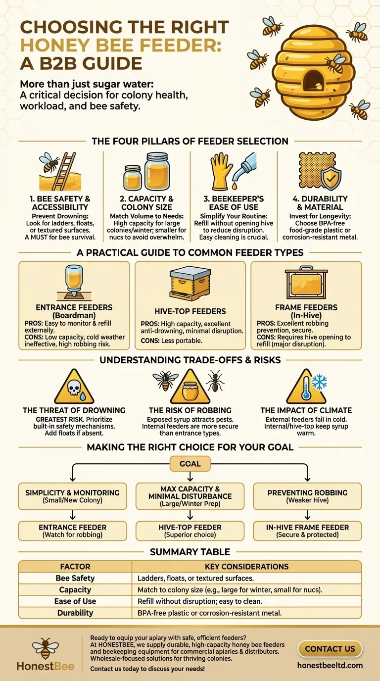 What factors should be considered when choosing a honey bee feeder? Essential Guide for Healthy Colonies Visual Guide