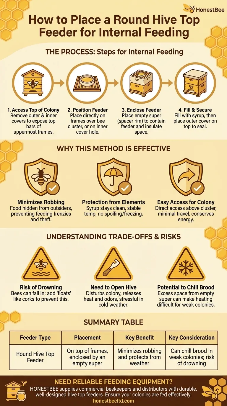 How is the round hive top feeder placed for internal feeding of a single colony? A Step-by-Step Guide Visual Guide
