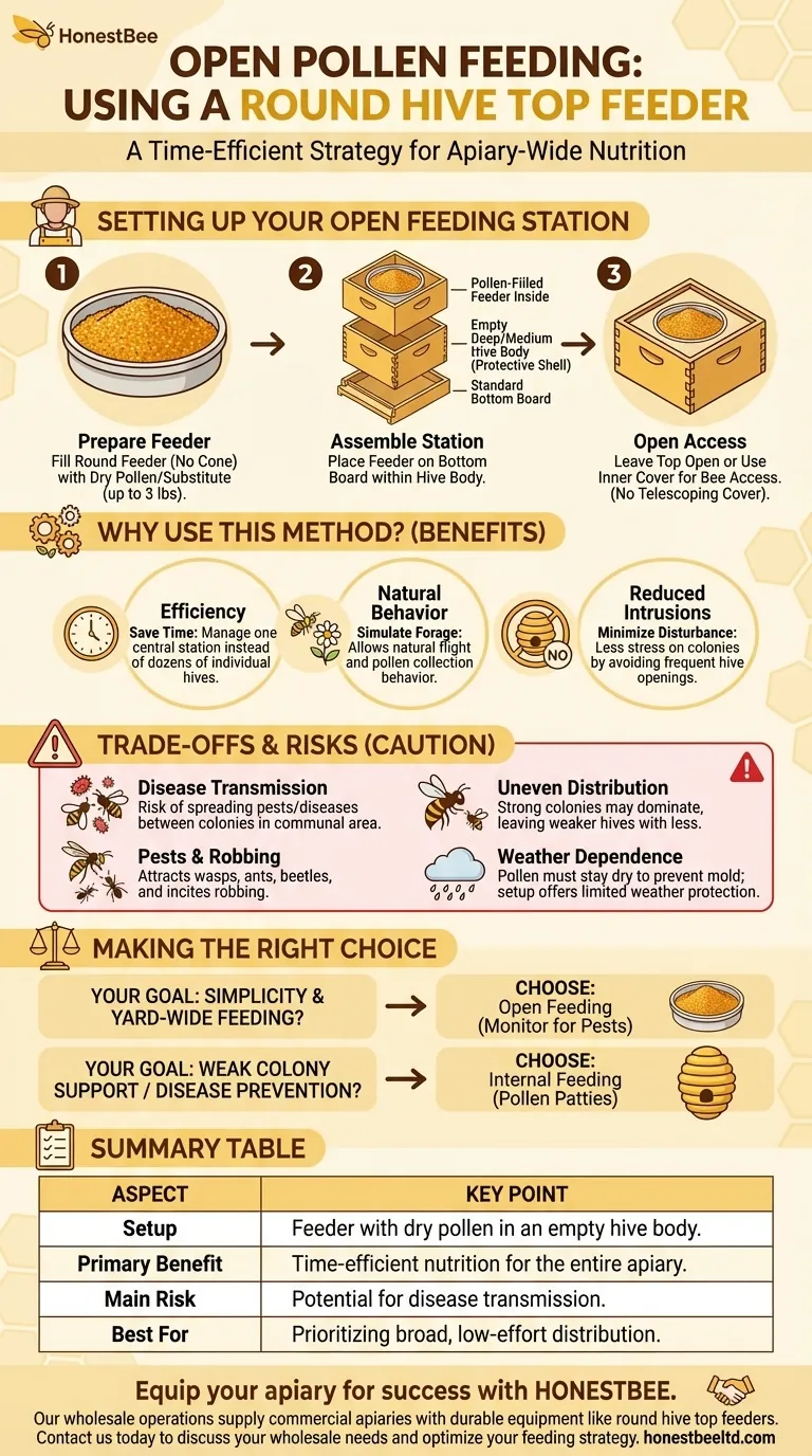 Wie kann der runde Futtereimer für die obere Wabe für die offene Fütterung von Pollen in einem Bienenstand verwendet werden? Ein Leitfaden für effiziente Imkereiernährung Visuelle Anleitung