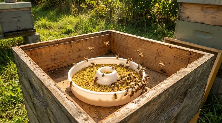 Wie kann der runde Futtereimer für die obere Wabe für die offene Fütterung von Pollen in einem Bienenstand verwendet werden? Ein Leitfaden für effiziente Imkereiernährung