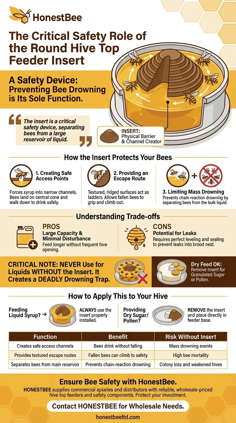 What is the purpose of the insert in the round hive top feeder? Prevent Bee Drowning & Ensure Safe Feeding Visual Guide