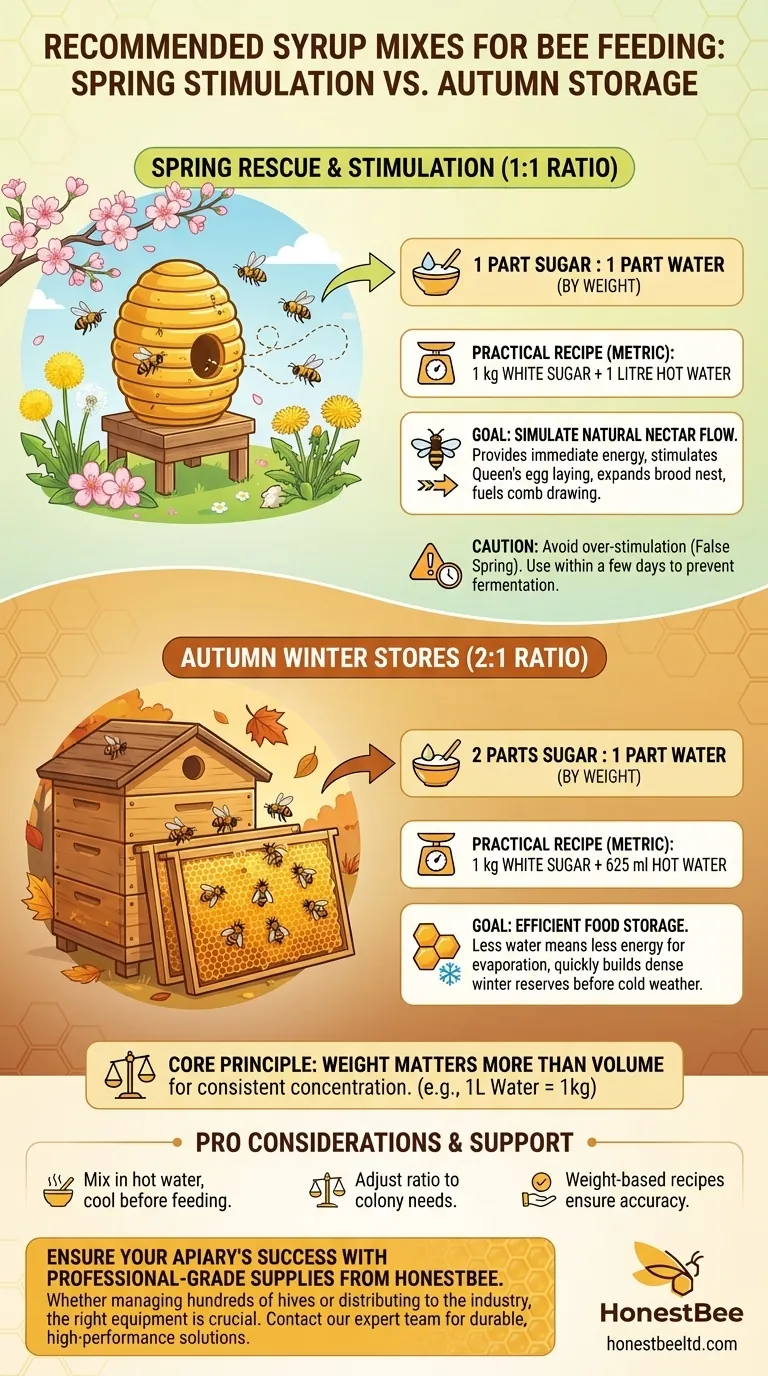 What is the recommended syrup mix for spring rescue feeding? The 1:1 Ratio for Healthy Colony Growth Visual Guide