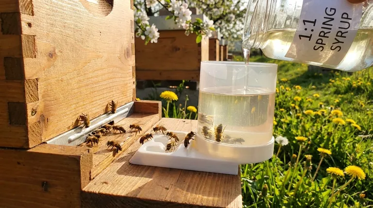 What is the recommended syrup mix for spring rescue feeding? The 1:1 Ratio for Healthy Colony Growth