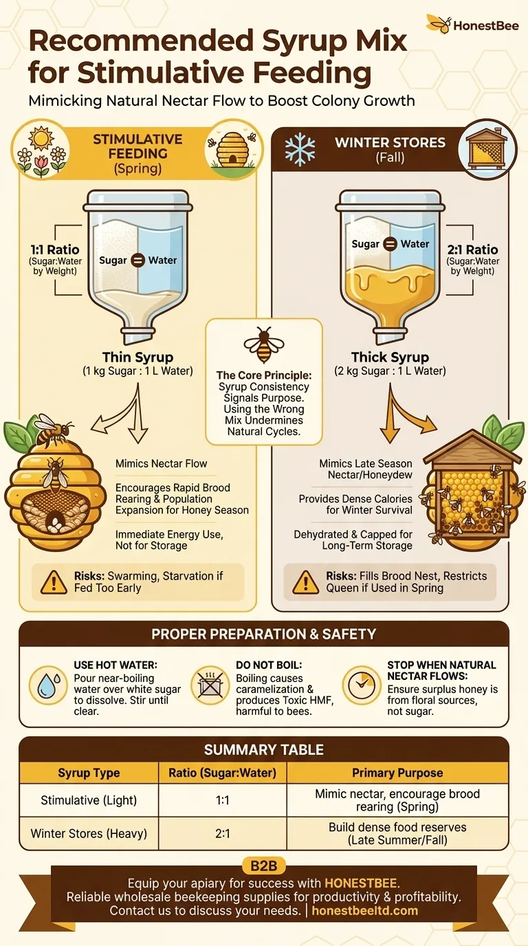 What is the recommended syrup mix for stimulative feeding? Master the 1:1 Ratio for Stronger Hives Visual Guide