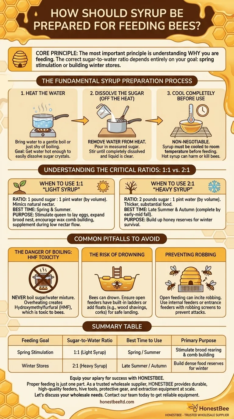 How should syrup be prepared for feeding bees? Master the 1:1 vs. 2:1 Ratio for Healthy Hives Visual Guide