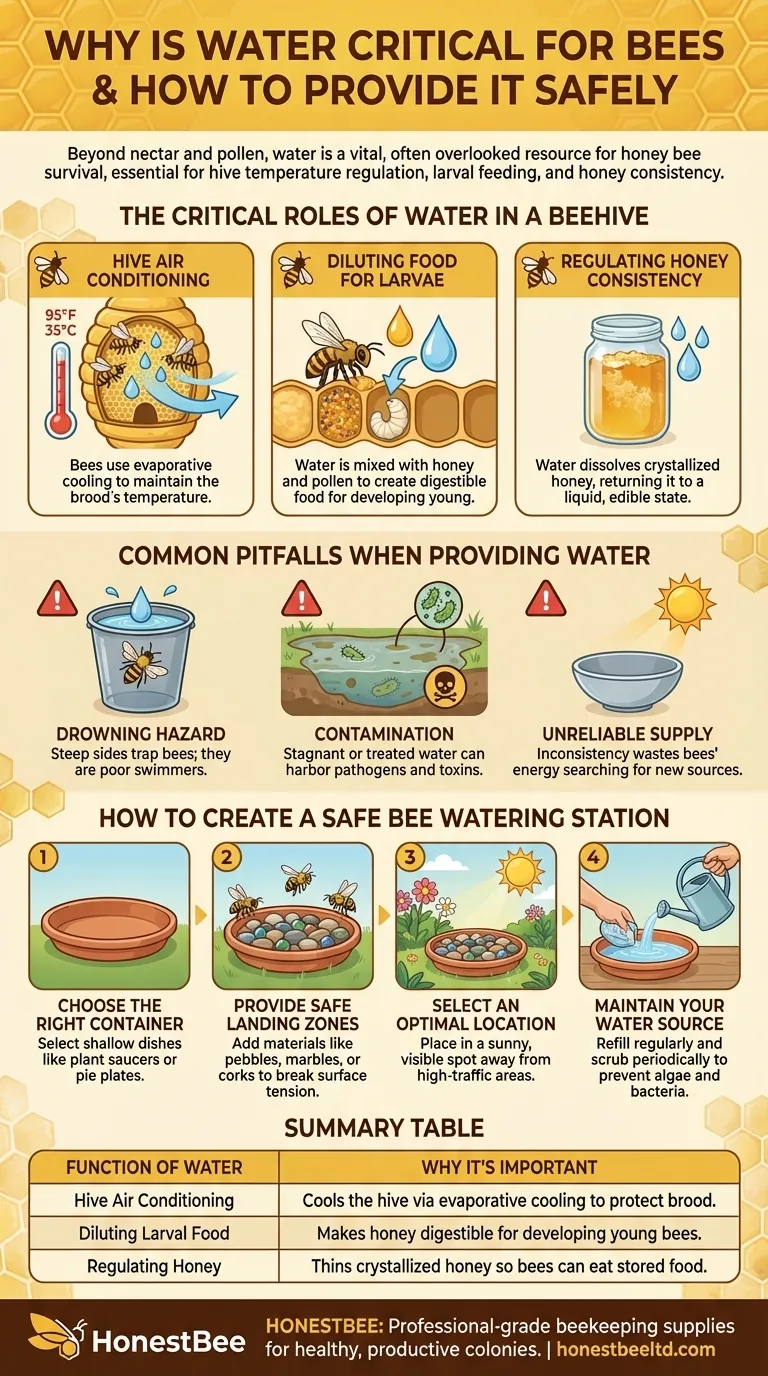 Why is water important for bees, and how can it be provided? A Guide to Safe Hydration Visual Guide