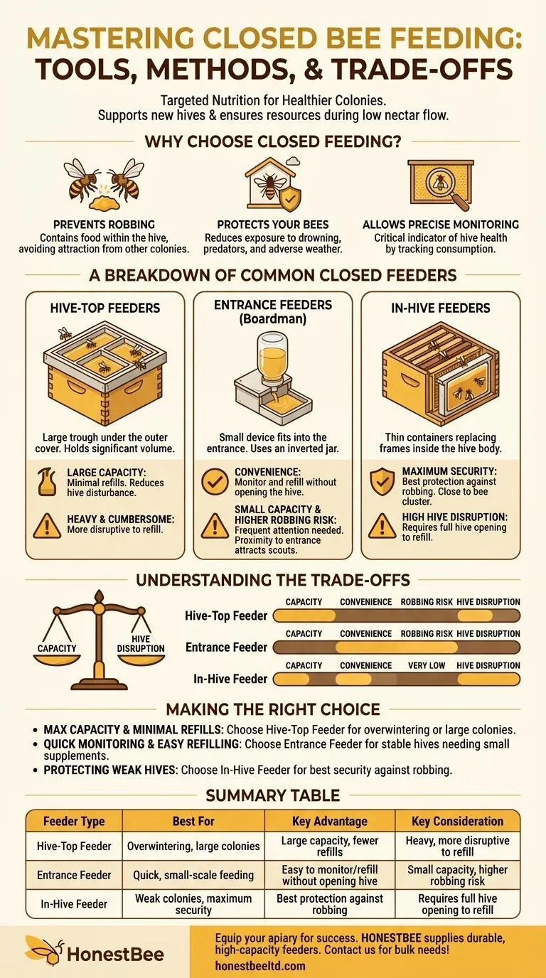 Quais são as ferramentas usadas no método de alimentação fechada para abelhas? Otimize a Saúde e Segurança da Colmeia Guia Visual
