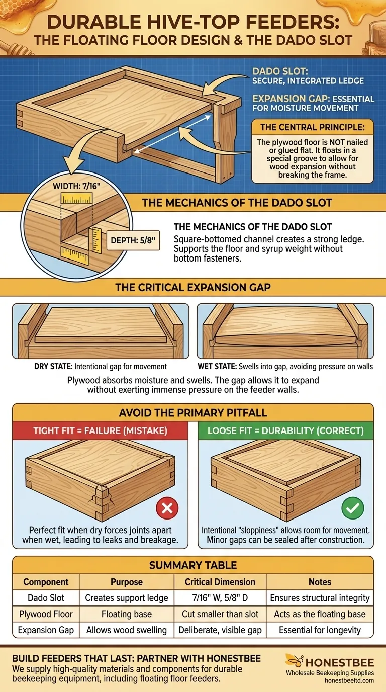 How is the plywood floor fitted into the hive-top feeder? Ensure Longevity with a Floating Floor Design Visual Guide