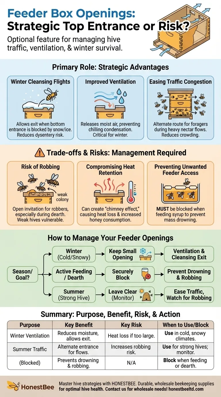 What are the openings at the end of the feeder box used for? A Strategic Tool for Hive Management Visual Guide