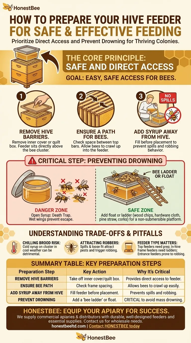 How should the feeder be prepared before placing it on the hive? A Step-by-Step Guide to Safe Feeding Visual Guide