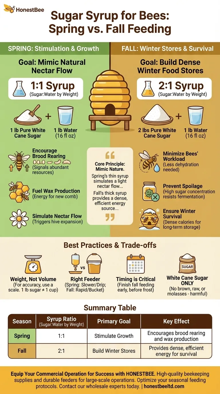 What type of sugar syrup should be used in the feeder during spring and fall? A Guide for Commercial Apiaries Visual Guide