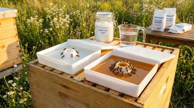 What type of sugar syrup should be used in the feeder during spring and fall? A Guide for Commercial Apiaries