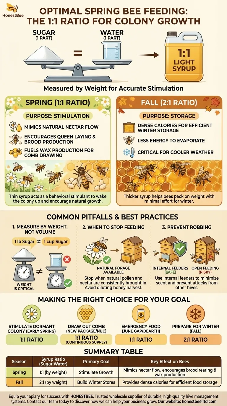 Qual é a proporção de xarope recomendada para a alimentação de primavera? Use uma proporção de 1:1 para estimular a cria e o crescimento Guia Visual