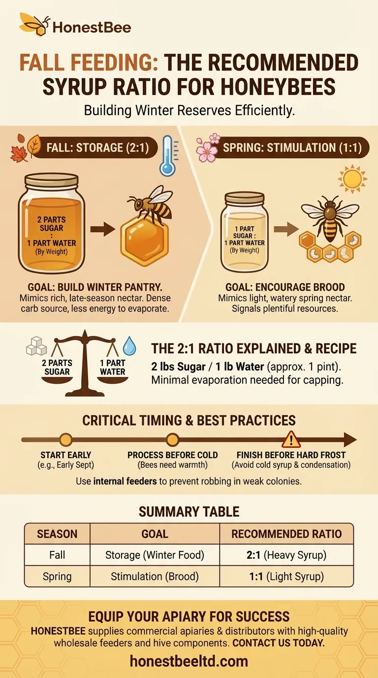 What is the recommended syrup ratio for fall feeding? Use a 2:1 Ratio for Efficient Winter Storage Visual Guide