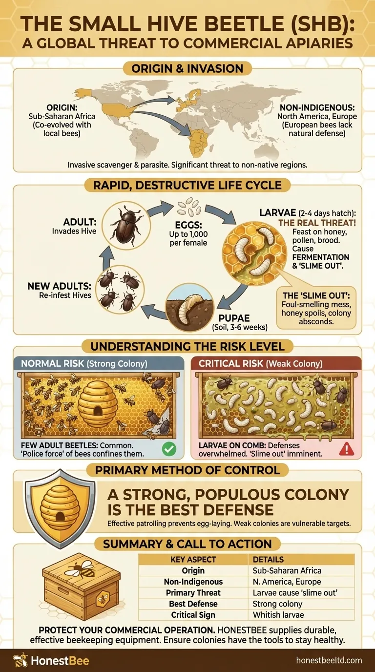 What are small hive beetles and where are they not indigenous? Protect Your Apiary from This Invasive Pest Visual Guide