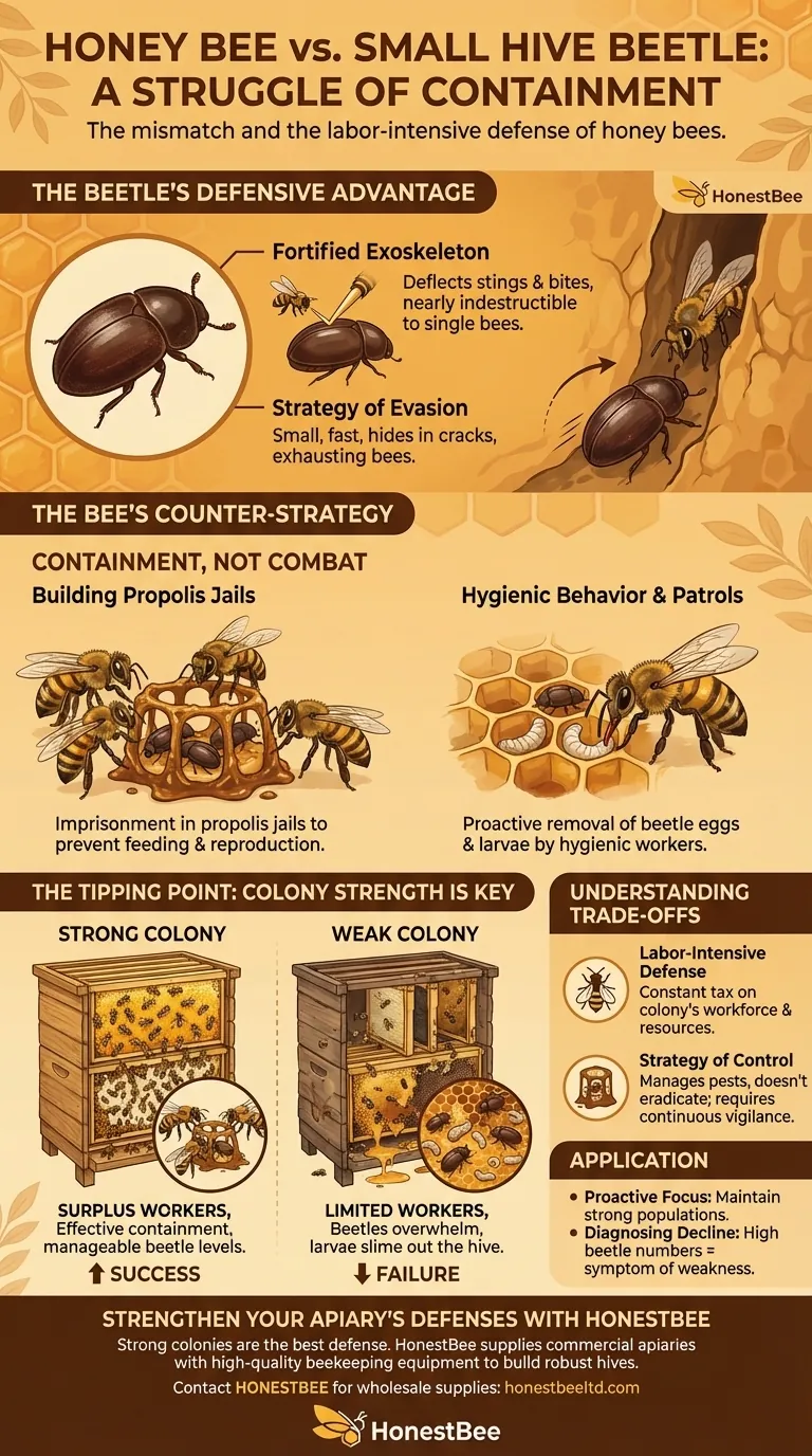 Why do honey bees struggle to control small hive beetles? Understanding the Physical Mismatch Visual Guide