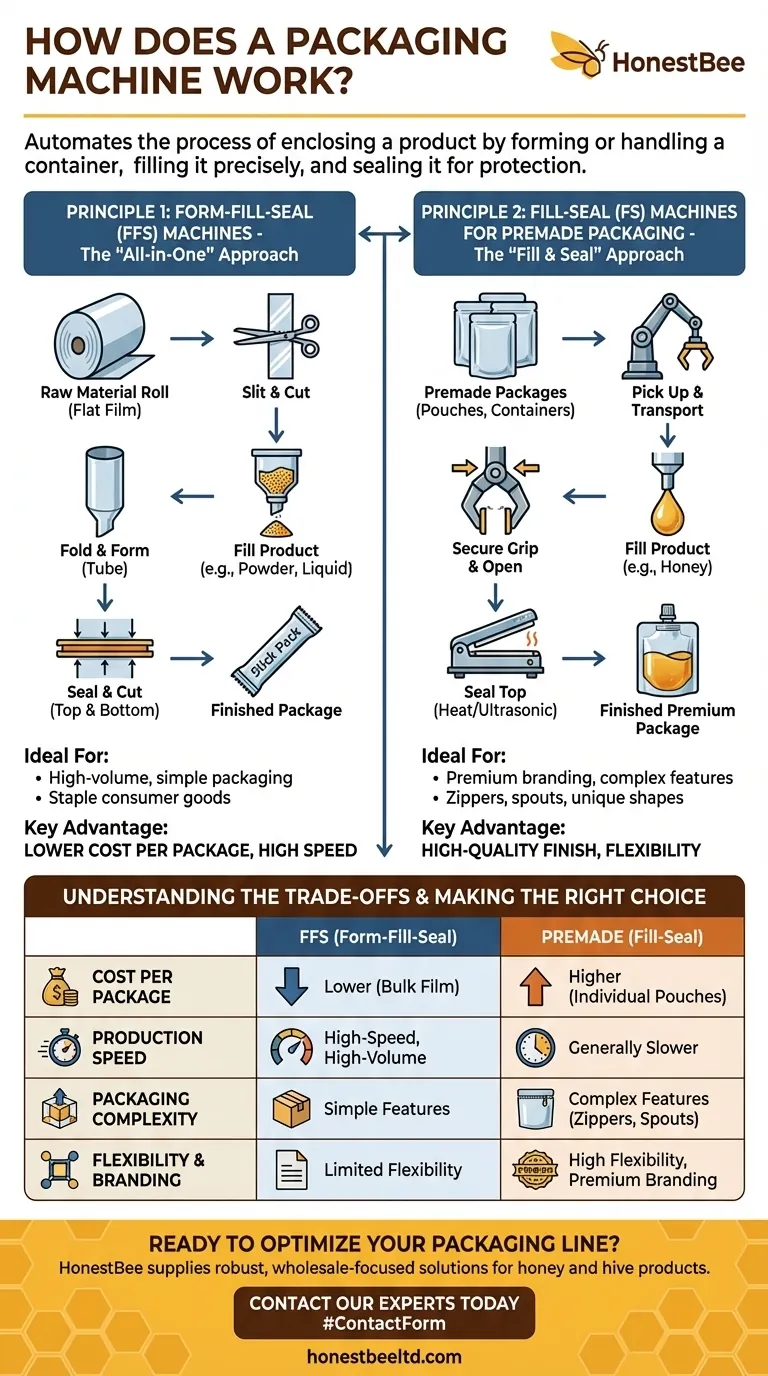 How does a packaging machine work? A Guide to Form-Fill-Seal vs. Premade Pouch Systems Visual Guide