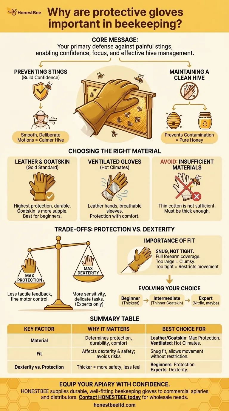 Why are protective gloves important in beekeeping? Boost Confidence & Safety in Your Apiary Visual Guide