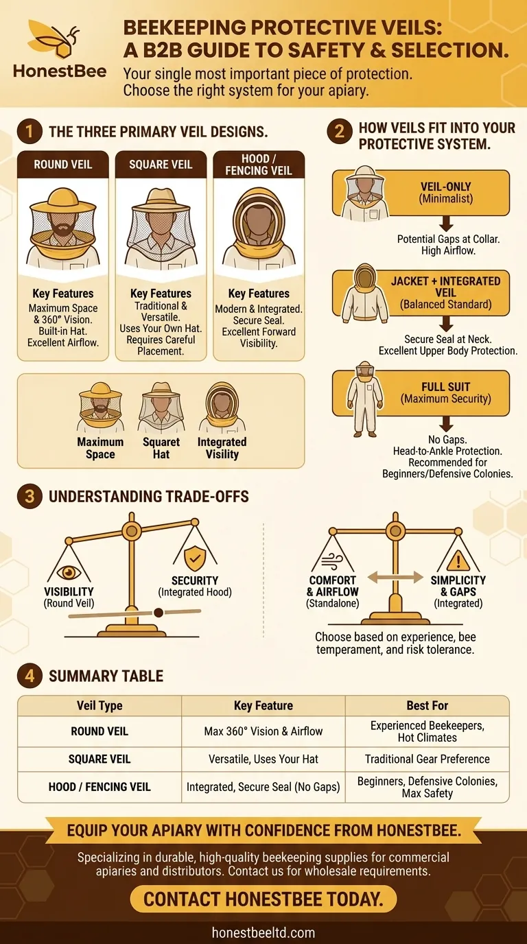 What are the different types of protective veils for beekeeping? Choose the Right Protection for Your Apiary Visual Guide