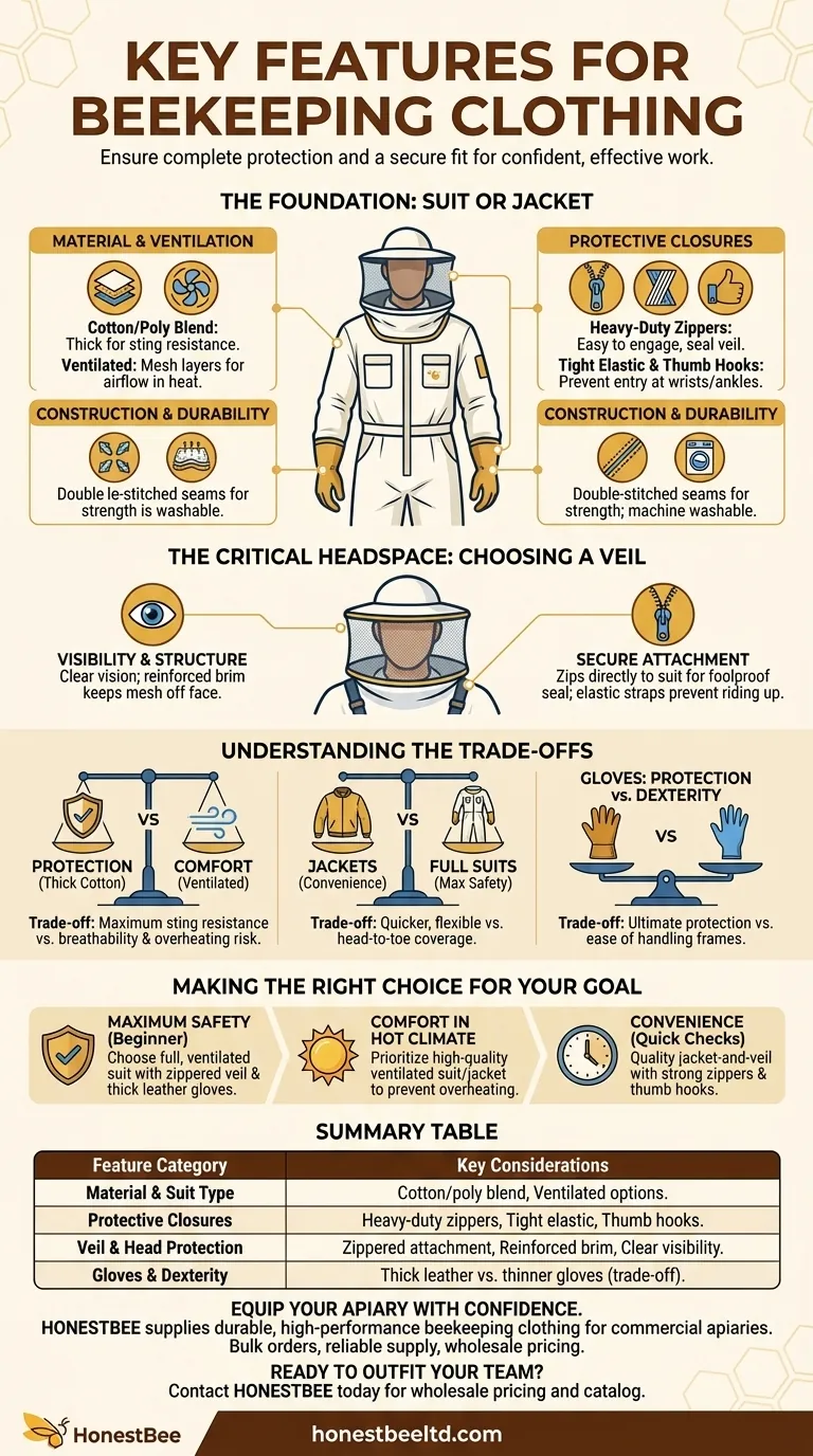 Quali sono le caratteristiche chiave da cercare nell'abbigliamento da apicoltura? Garantire la massima sicurezza e comfort Guida Visiva
