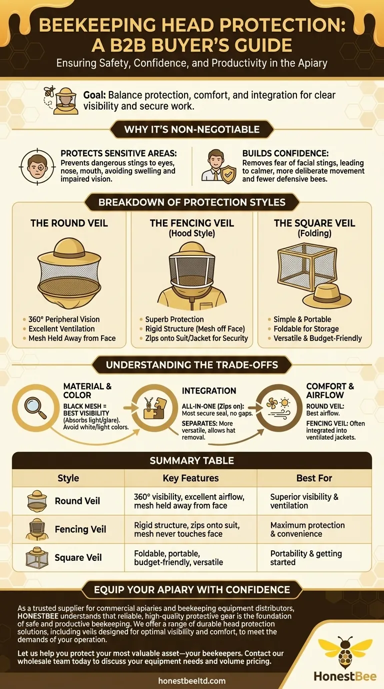 What types of head protection are available for beekeepers? Choose the Right Veil for Safety & Confidence Visual Guide