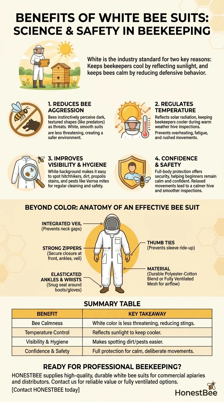 What are the benefits of using white bee suits? Stay Cool and Keep Bees Calm Visual Guide