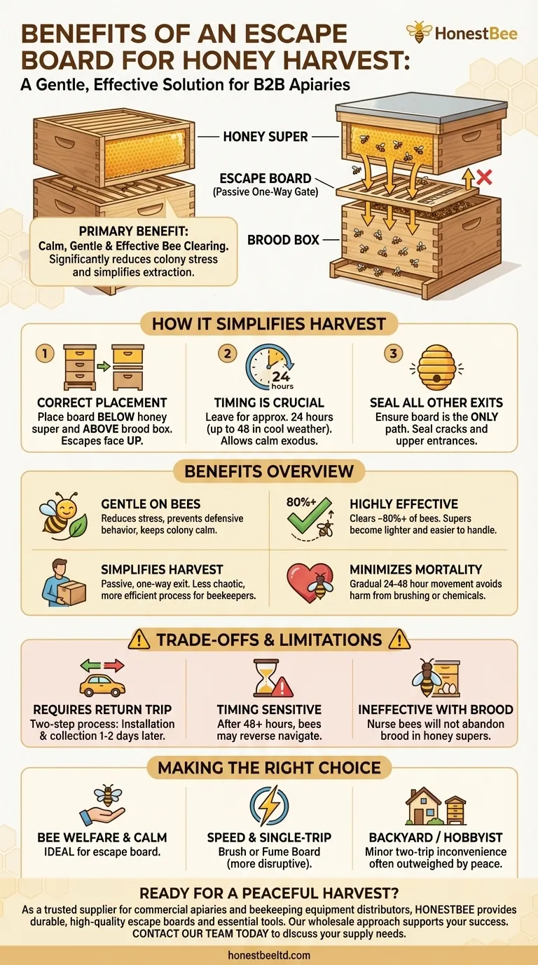 What are the benefits of using an escape board? Achieve a Calm, Gentle Honey Harvest Visual Guide