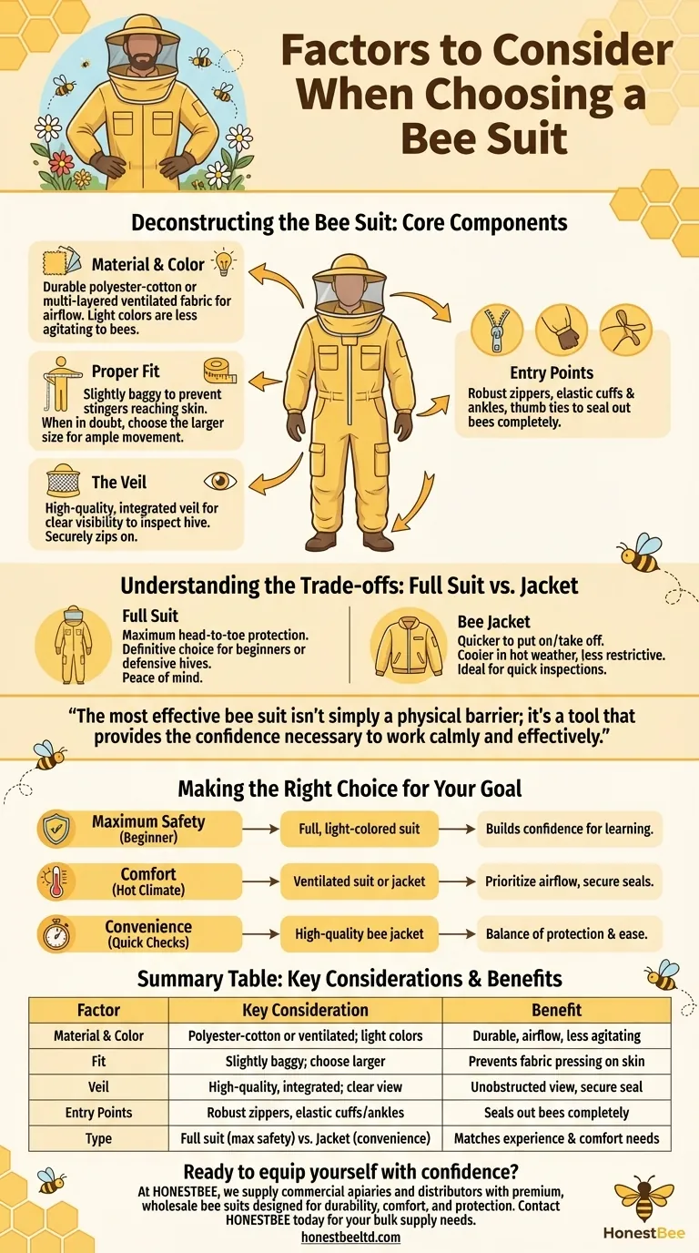 What factors should be considered when choosing a bee suit? Ensure Maximum Protection and Comfort Visual Guide