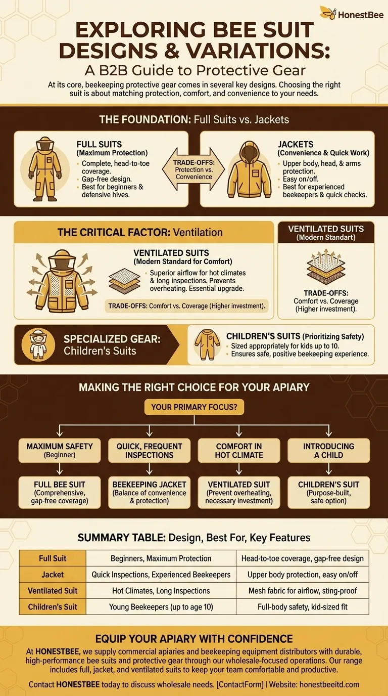 What are some popular designs and variations of bee suits? Choose the Right Protection for Your Apiary Visual Guide