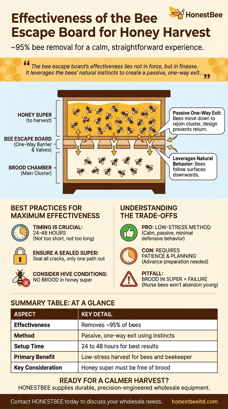What is the effectiveness of the Bee Escape Board? Achieve a Calm, 95% Bee-Free Honey Harvest Visual Guide