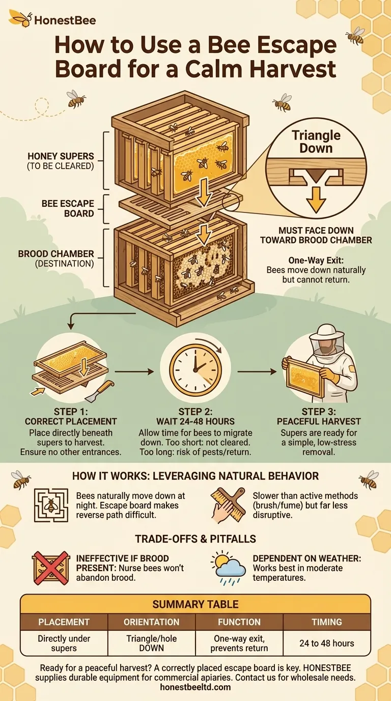 How should the Bee Escape Board be placed under the honey supers? Master the Correct Orientation for a Calm Harvest Visual Guide